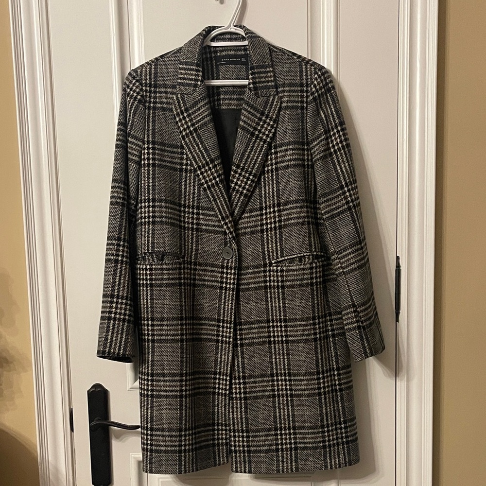 Zara Black and White Plaid Blazer